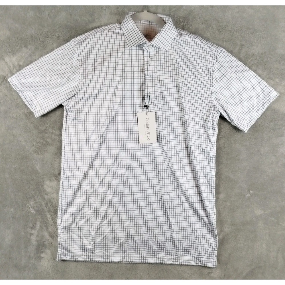 NWT Collars and Co Polo Shirt Mens Medium Blue Check Preppy Dress Collar - Picture 2 of 13